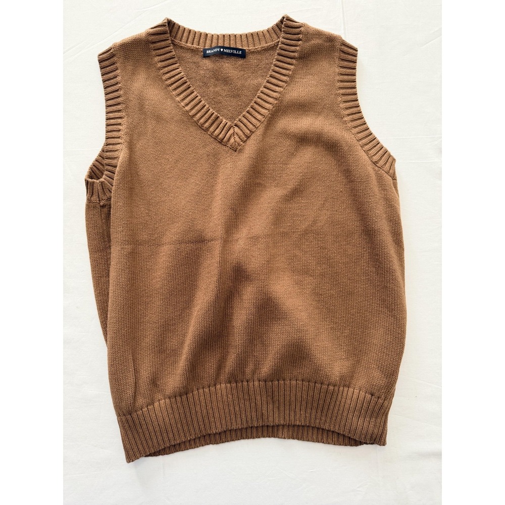 Brandy Melville Sweater Vest Womens Small Brown V Neck Knit Sleeveless Top